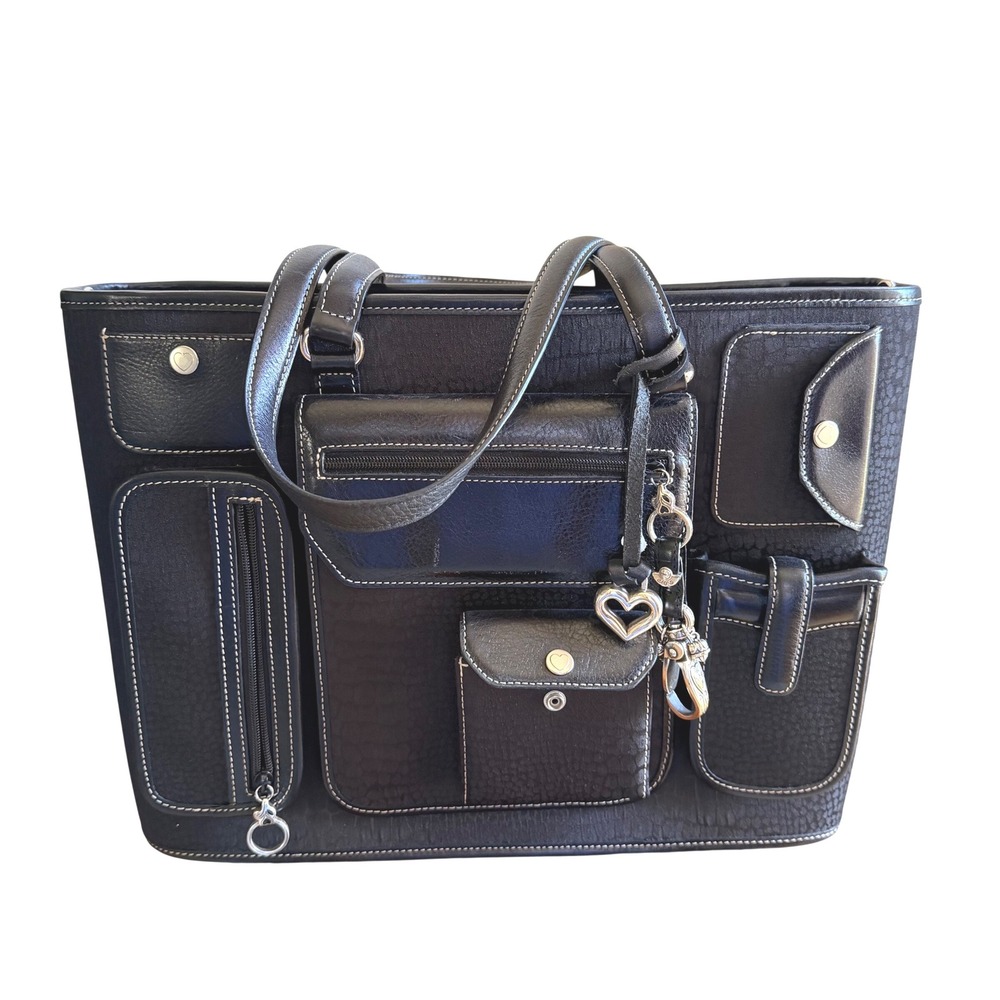 Brighton for Business Tote Womens Large Black Croc Leather Organizer Laptop Bag